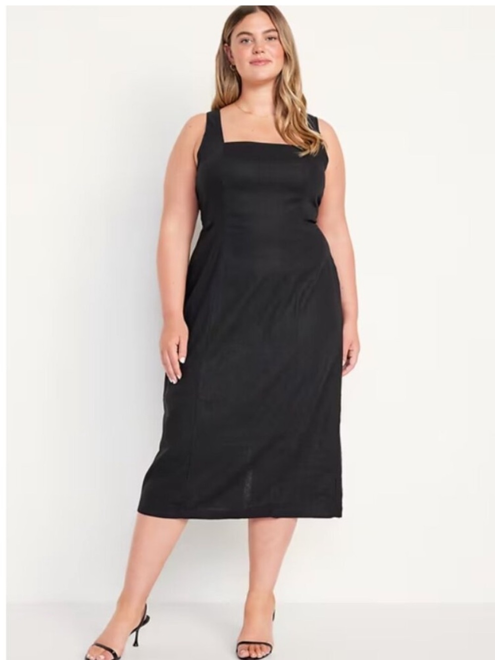 Old Navy Linen Blend Sleeveless Square Neck Midi Dress in Black - Size L